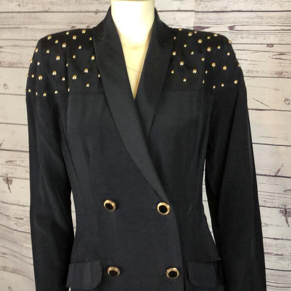 Vintage E.D. Michael by Melanie Drucker coat dress gold studs shawl collar 9-10 - Picture 4 of 12
